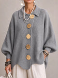 Rosanna | Cardigan Oversize a Coste con Orlo Smerlato, Grigio