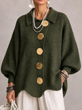 Elvira | Cardigan Oversize a Coste con Orlo Smerlato, Verde Oliva