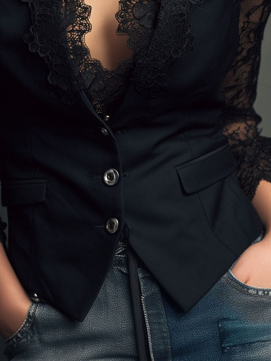 Noémie | Giacca Nera con Maniche Semi-Trasparenti