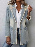 Daniela | Blazer Oversize in Denim con Bordi Sfrangiati, Blu Chiaro