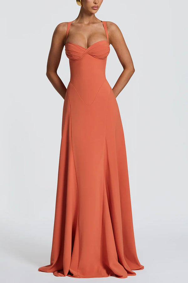 Iria | Vestito Maxi in Chiffon Irie con Scollatura a Cuore e Spalline Regolabili con Fiocco sulla Schiena