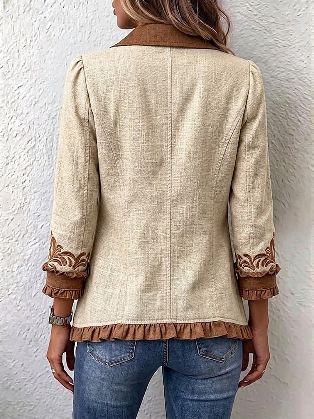 Donatella | Giacca Boho con Volant, Paisley Panna e Marrone