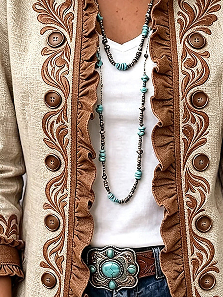 Donatella | Giacca Boho con Volant, Paisley Panna e Marrone