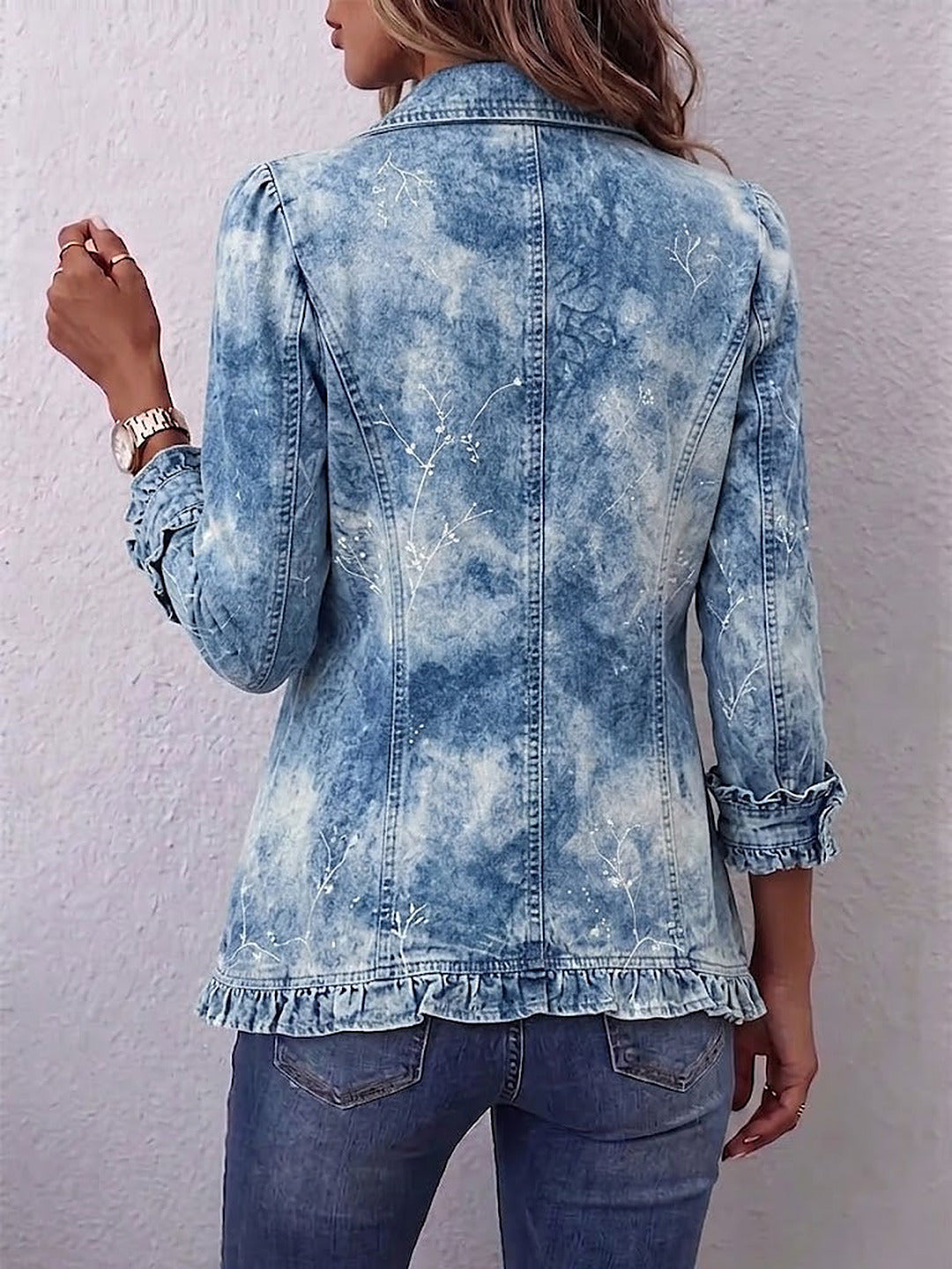 Giulia | Giacca Boho con Volant, Fantasia Botanica Blu