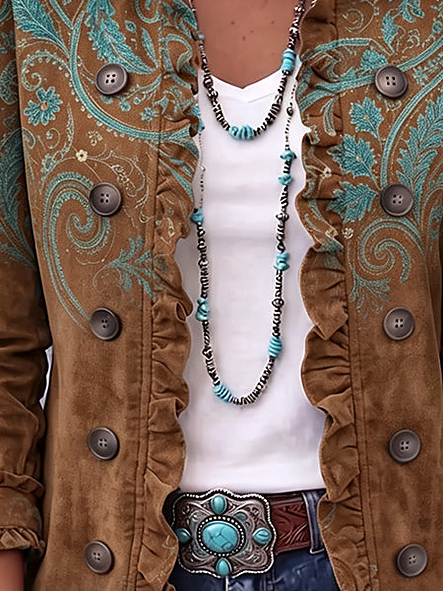 Gloria | Giacca Boho con Volant, Paisley Bronzo e Turchese