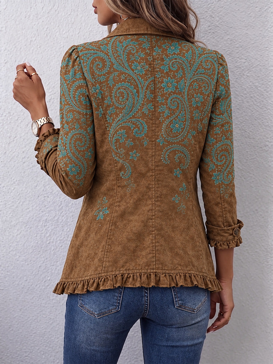 Gloria | Giacca Boho con Volant, Paisley Bronzo e Turchese