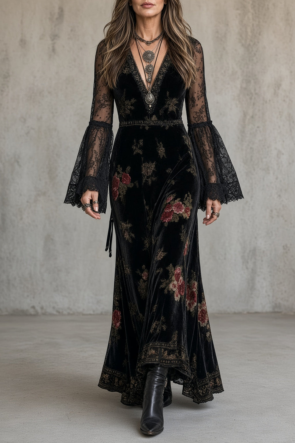 Eugenia | Abito Maxi in Velluto Floreale