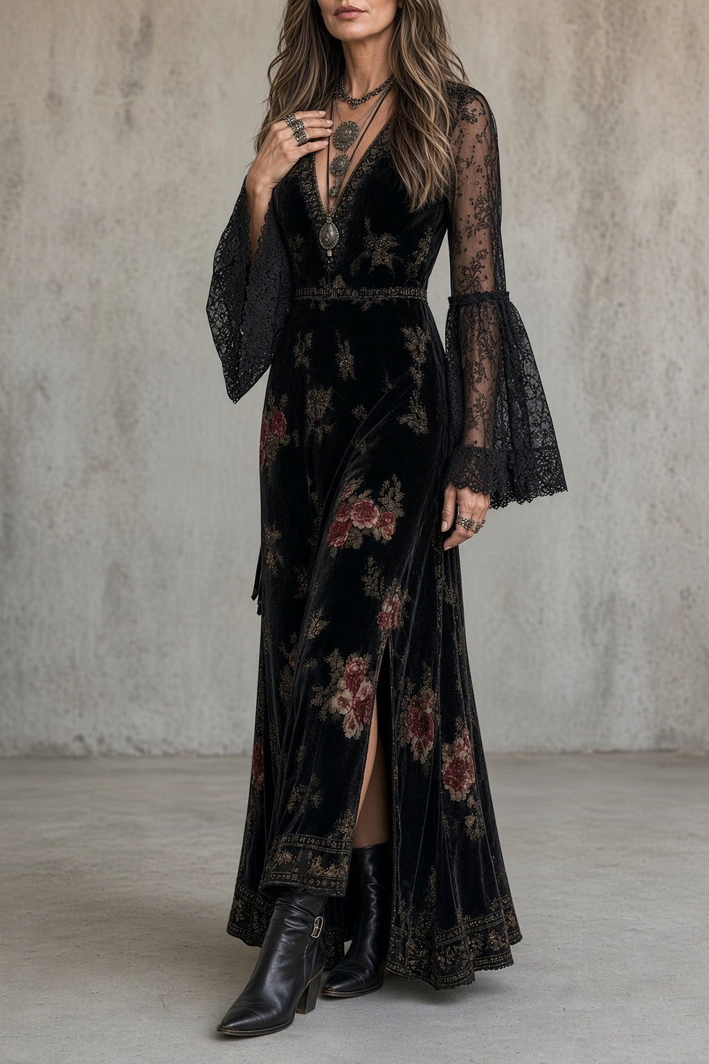 Eugenia | Abito Maxi in Velluto Floreale