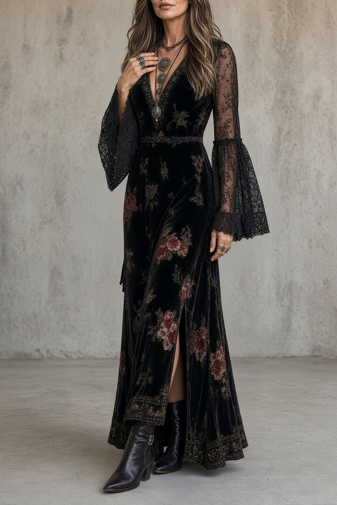 Eugenia | Abito Maxi in Velluto Floreale