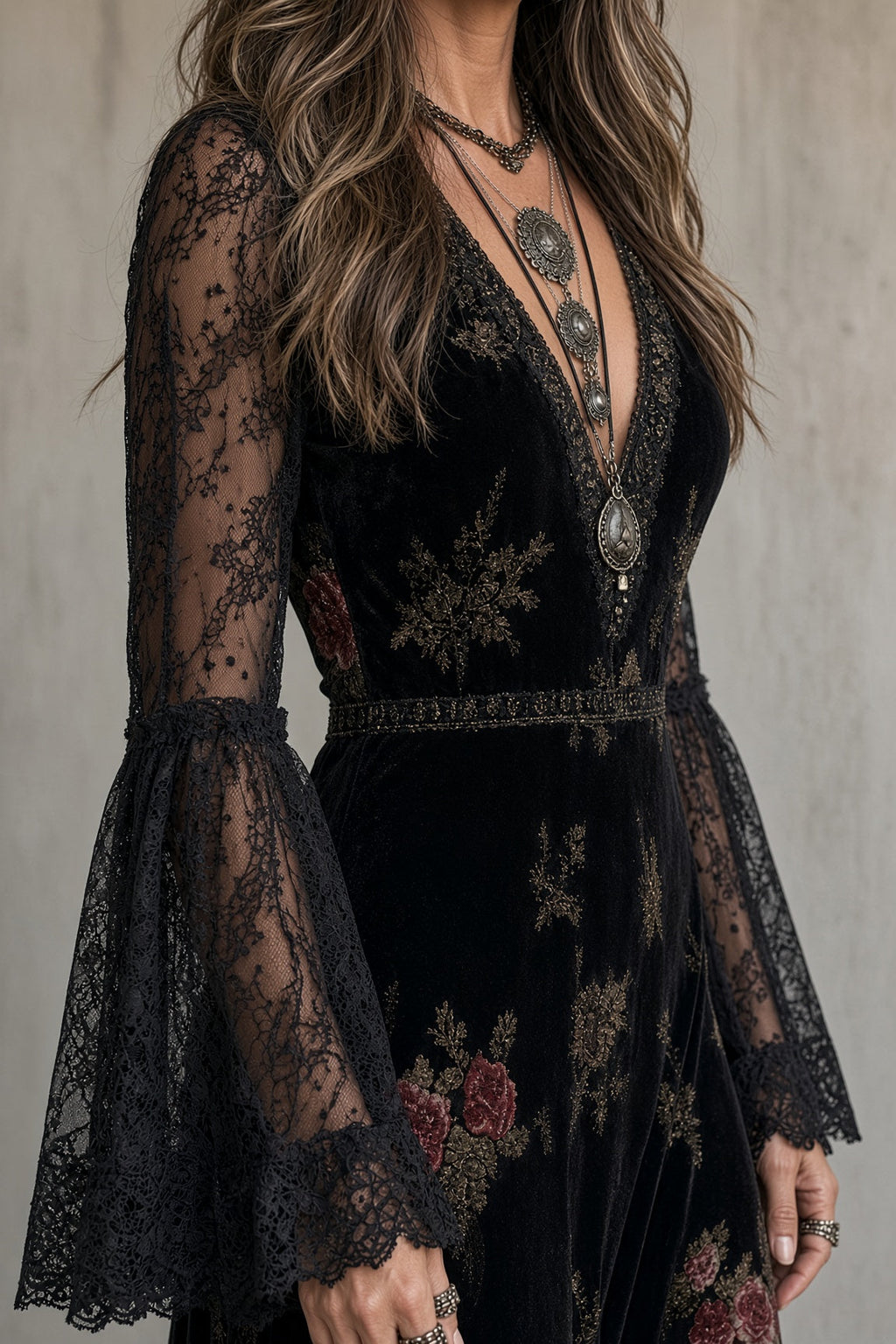 Eugenia | Abito Maxi in Velluto Floreale