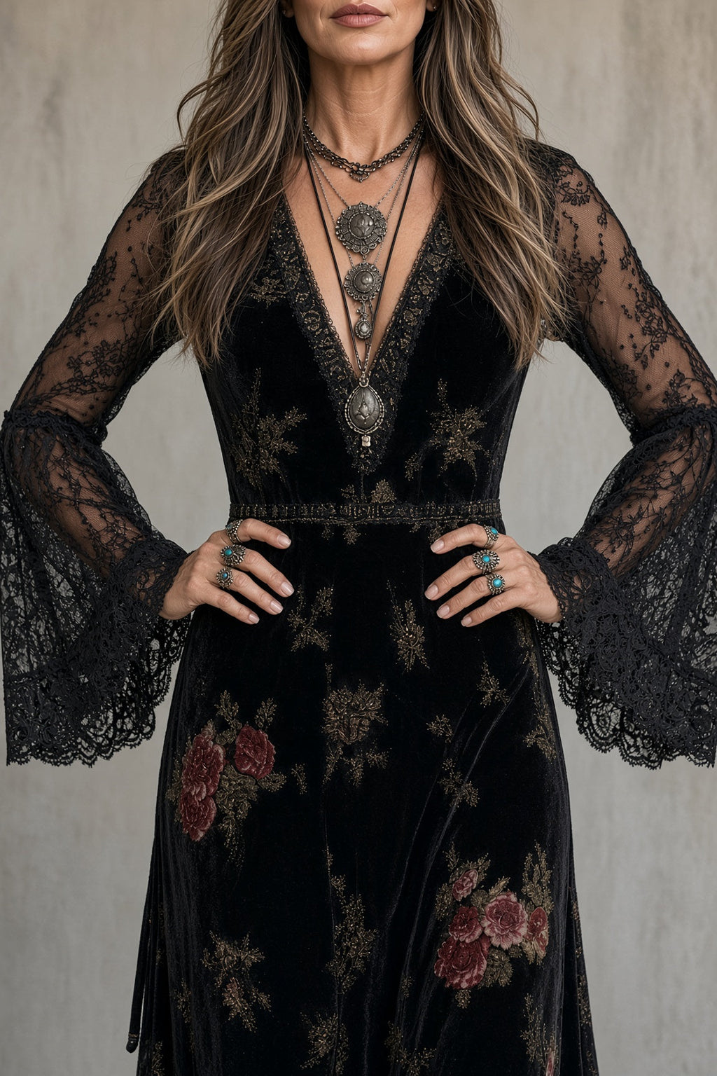 Eugenia | Abito Maxi in Velluto Floreale