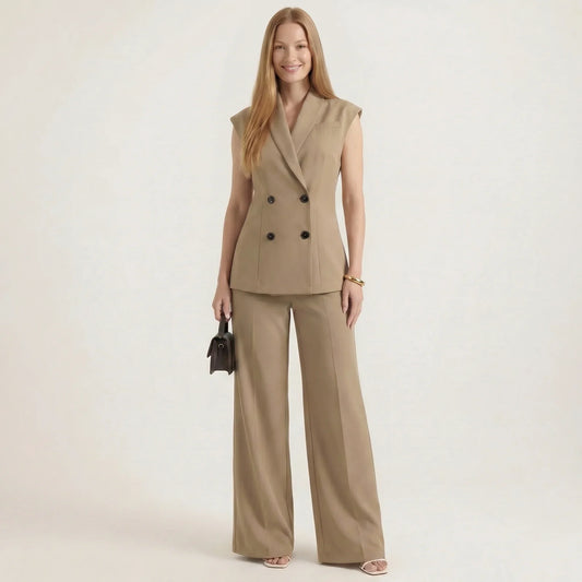 Completo da Donna con Gilet Doppiopetto e Pantaloni a Gamba Larga