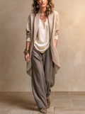 Constance | Completo Tre Pezzi Beige e Grigio, Casual a Sovrapposizioni, con Pantaloni Palazzo, Elegante