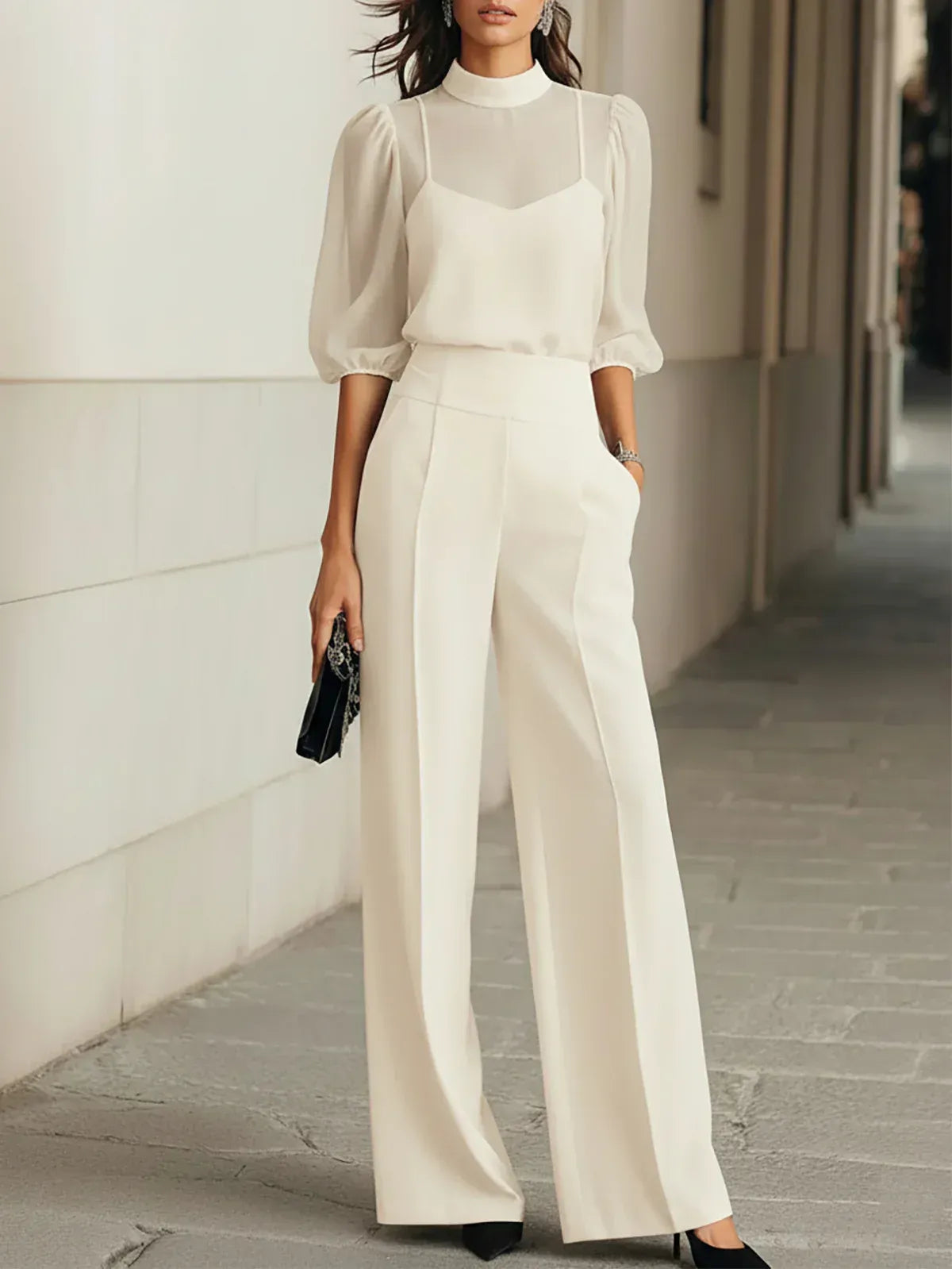 Valéria | Completo Tre Pezzi Canotta Trasparente e Pantalone Largo