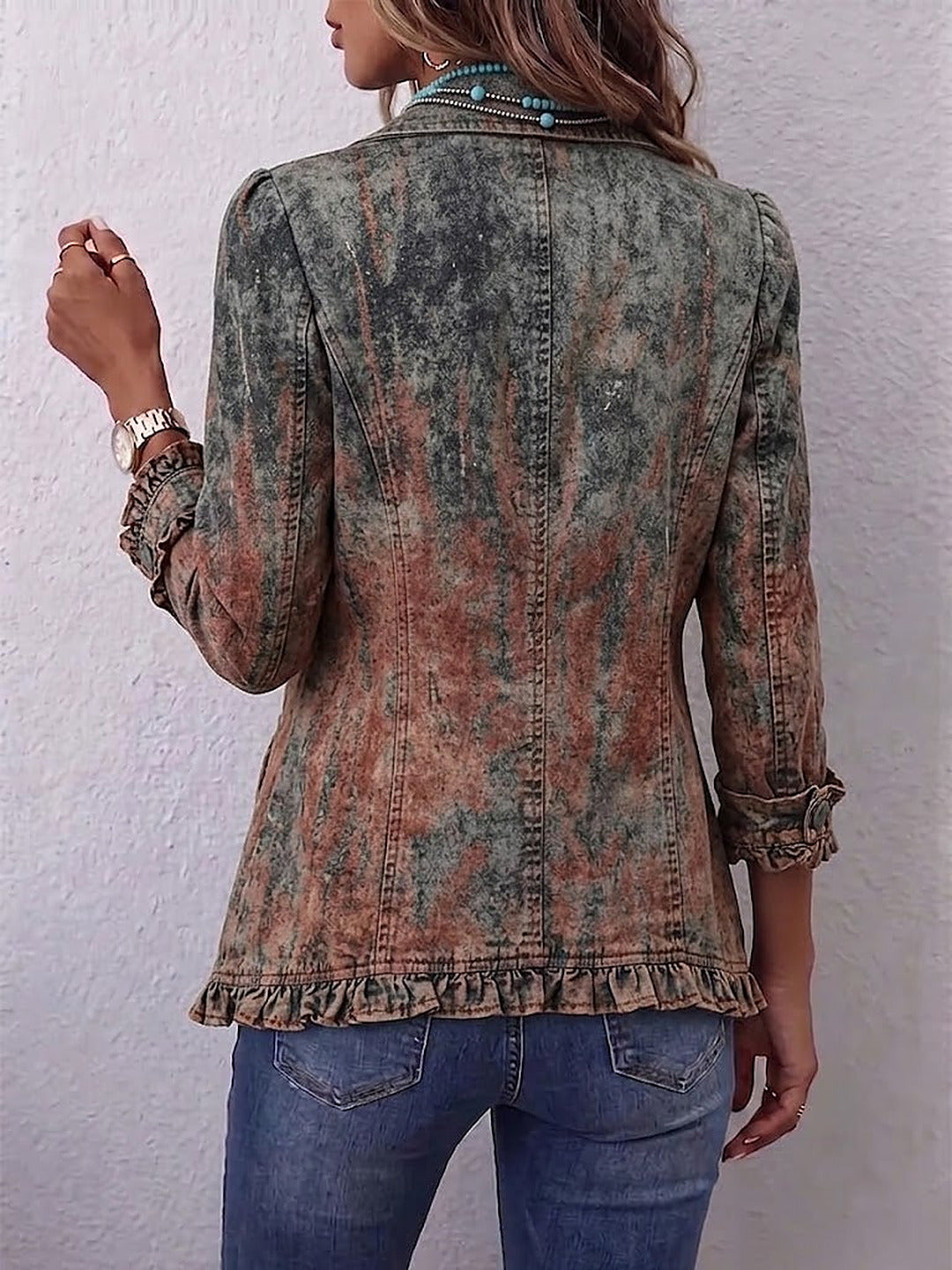 Isabella | Giacca Boho con Volant, Sfumatura Grigio e Ruggine