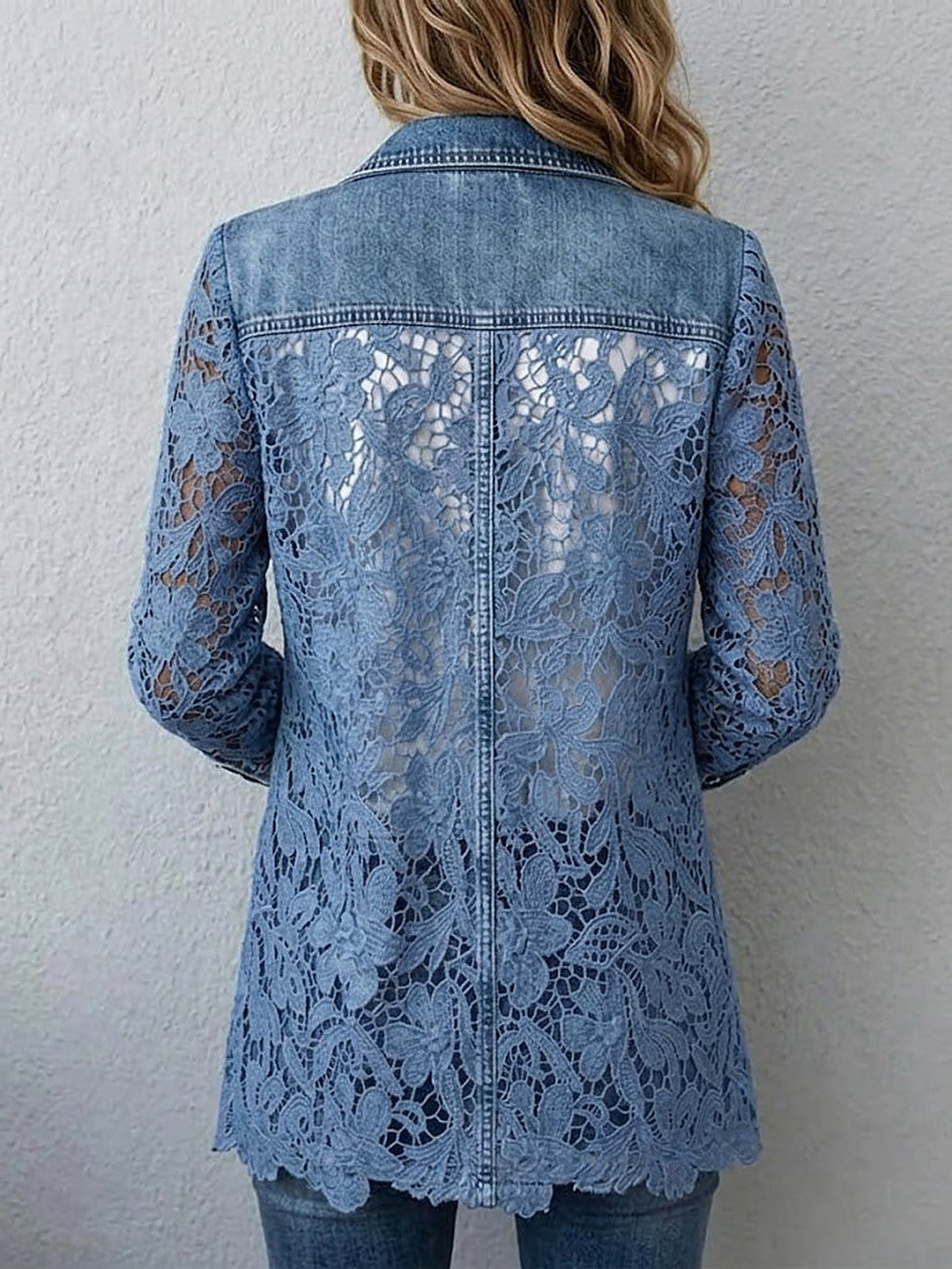 Lucia | Blazer in Denim con Inserti in Pizzo Floreale