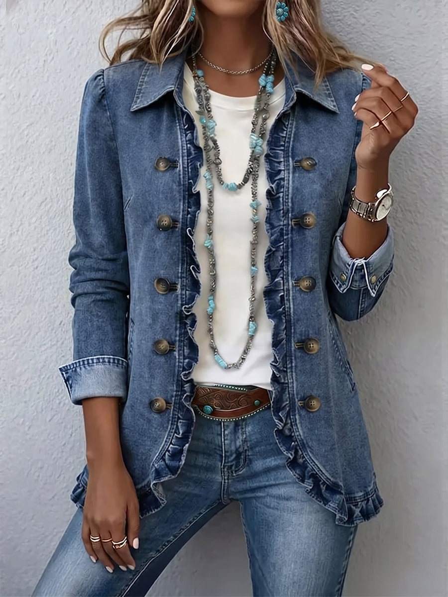 Rebecca | Giacca Boho con Volant in Denim, Blu