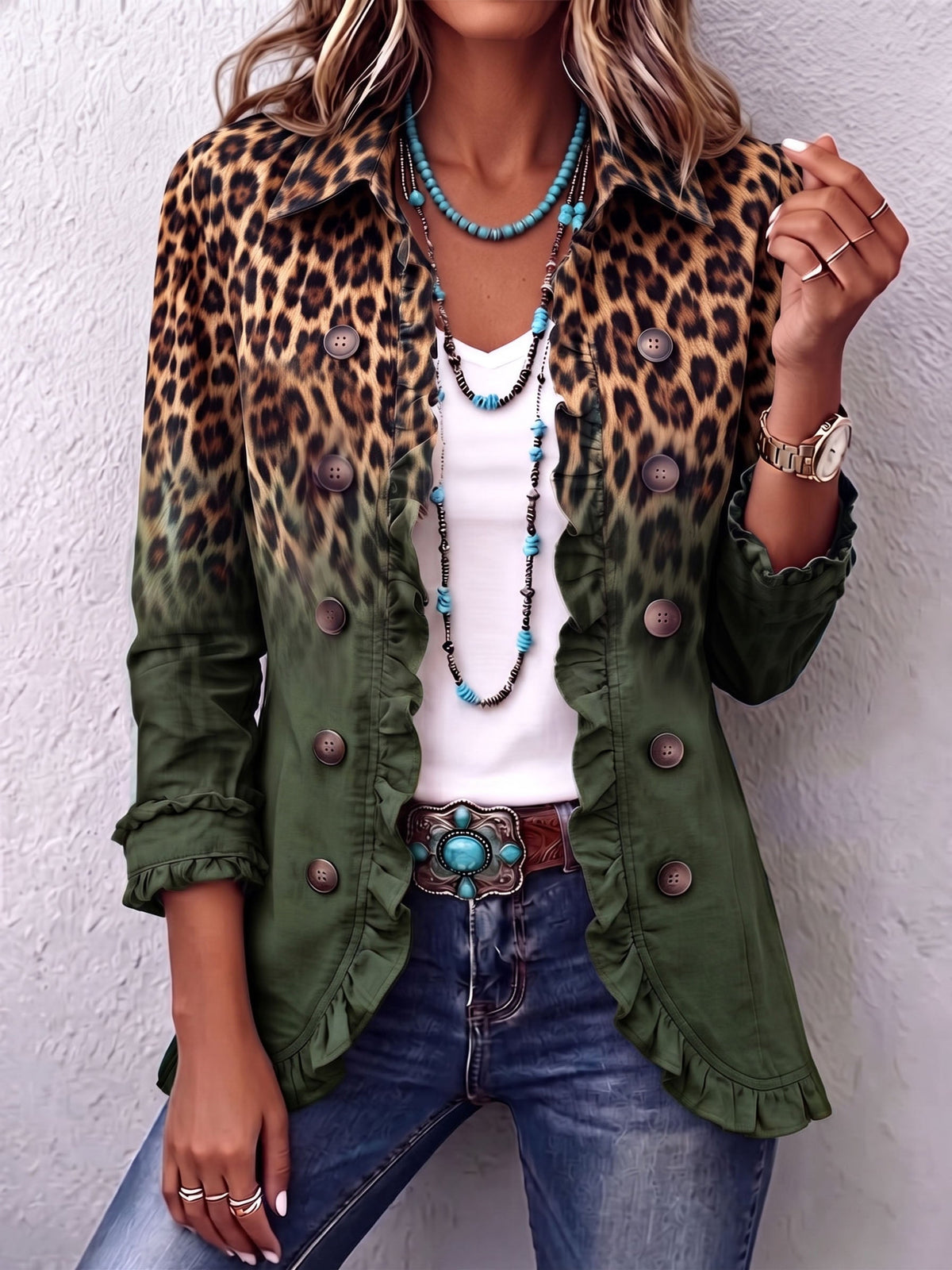 Cassandre | Blazer Leopardato Sfumato con Volant