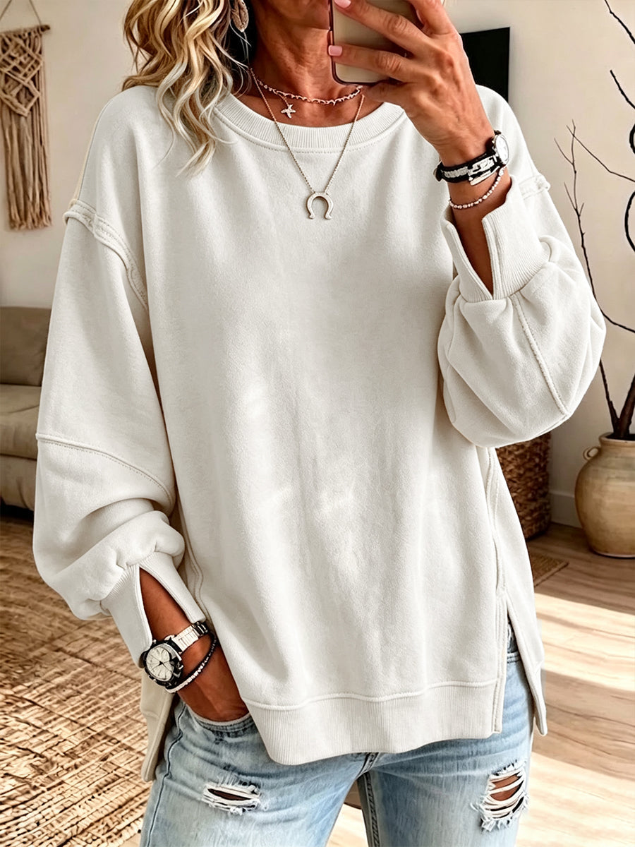 Felpa Oversized in Cotone con Collo a Giro e Cuciture Esposte
