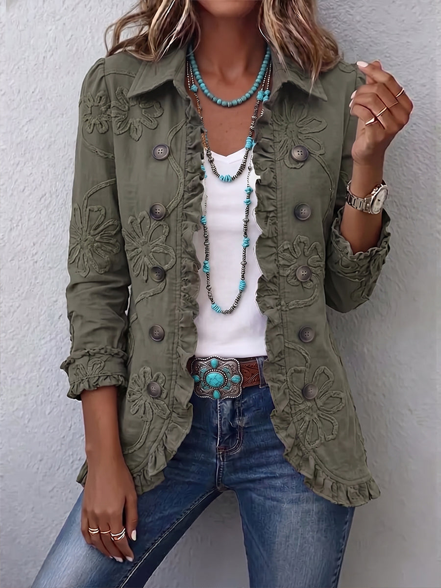 Faustine | Giacca Utilitaria Ricamata con Fiori Bohemien