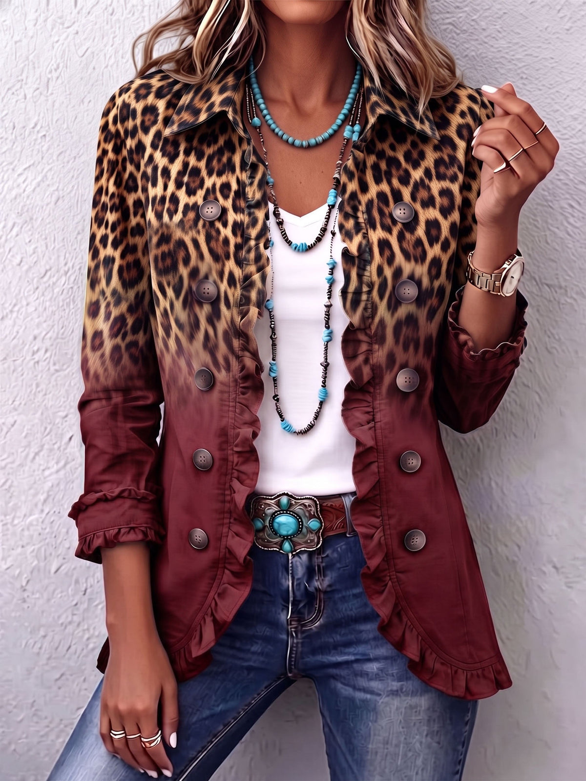 Cassandre | Blazer Leopardato Sfumato con Volant