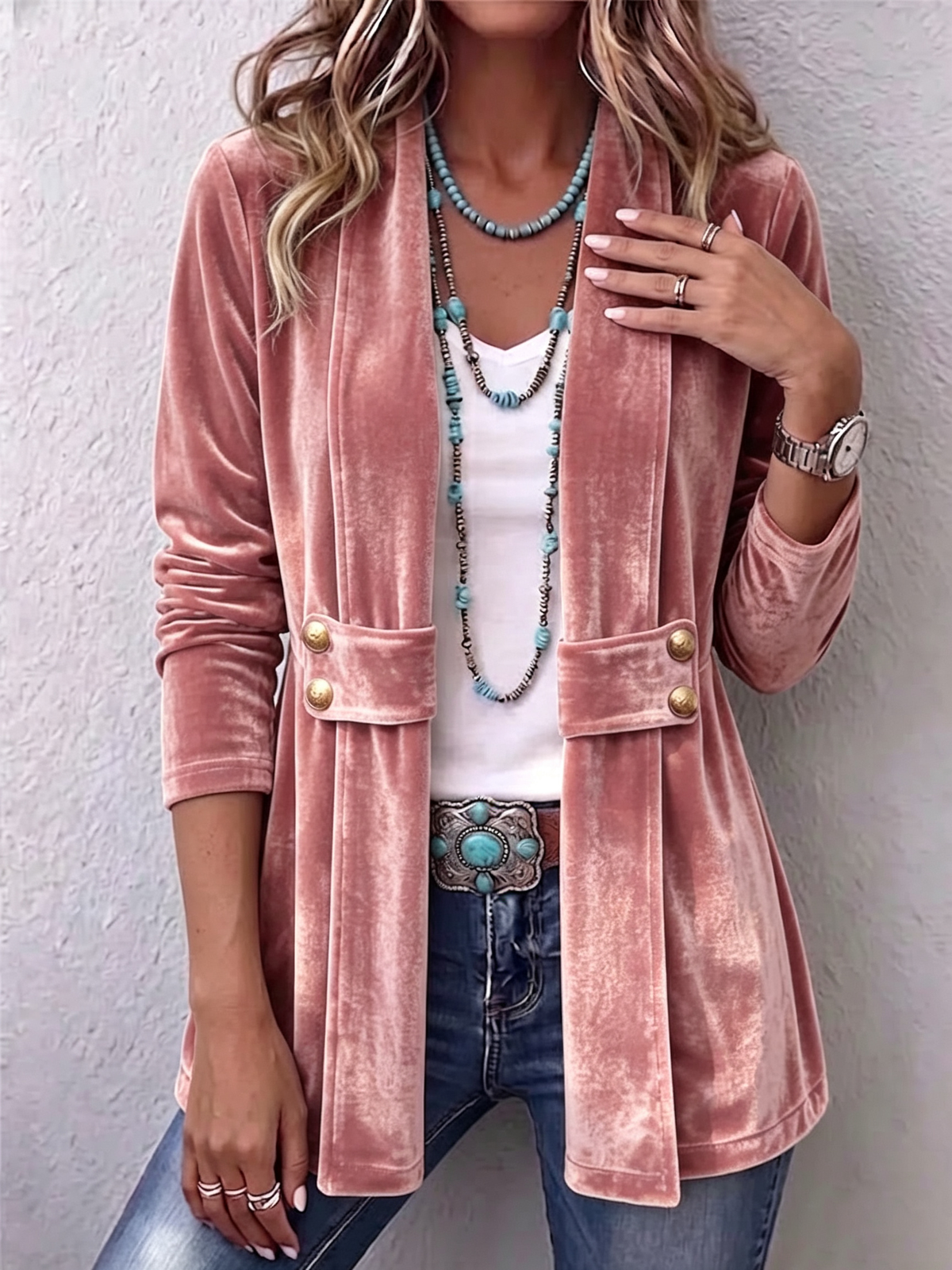 Ornella | Blazer Boho in Velluto con Bottoni Gioiello