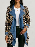Sabrina | Giacca in Denim con Rever e Maniche Leopardo, Kaki
