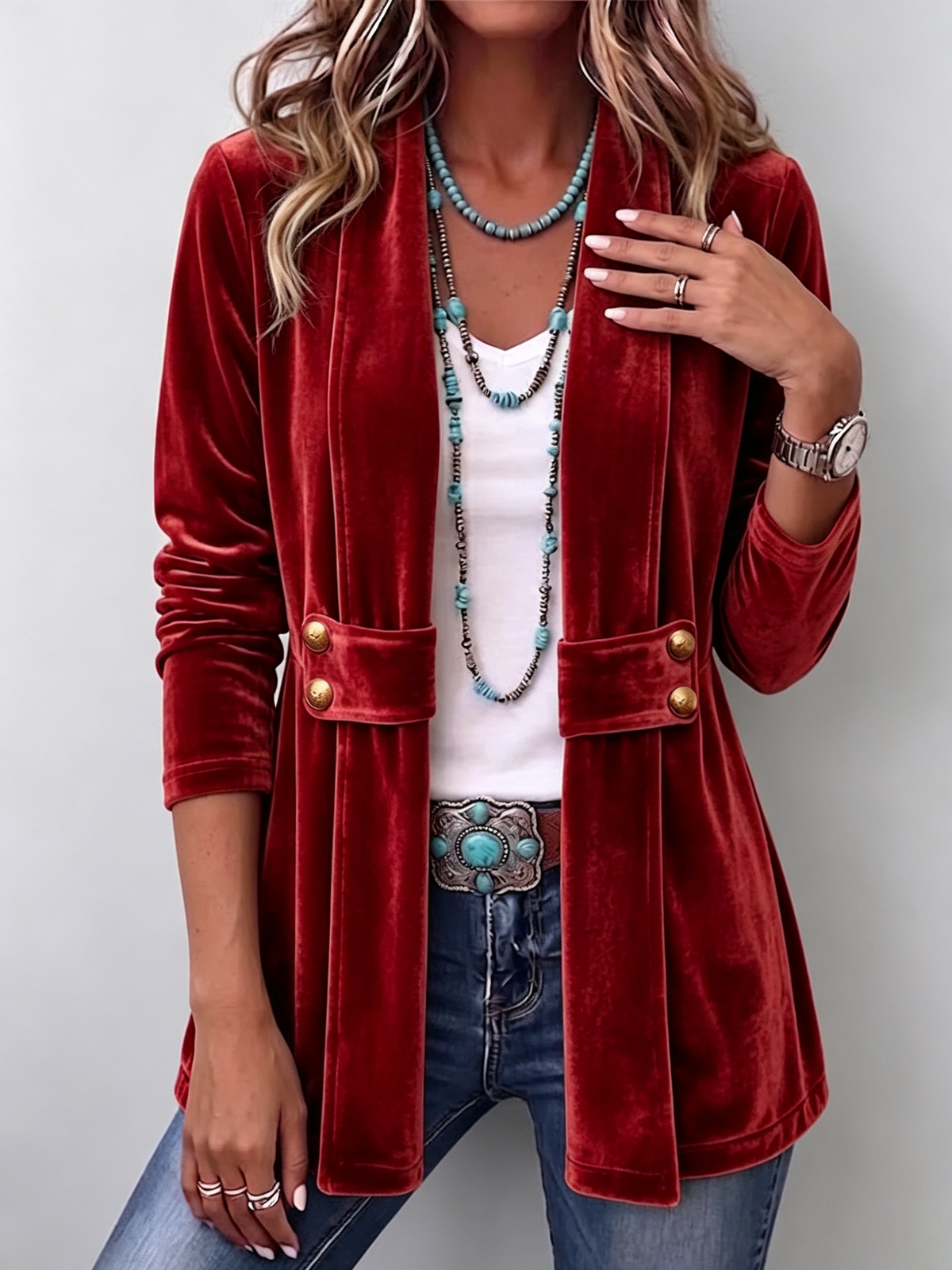 Ornella | Blazer Boho in Velluto con Bottoni Gioiello
