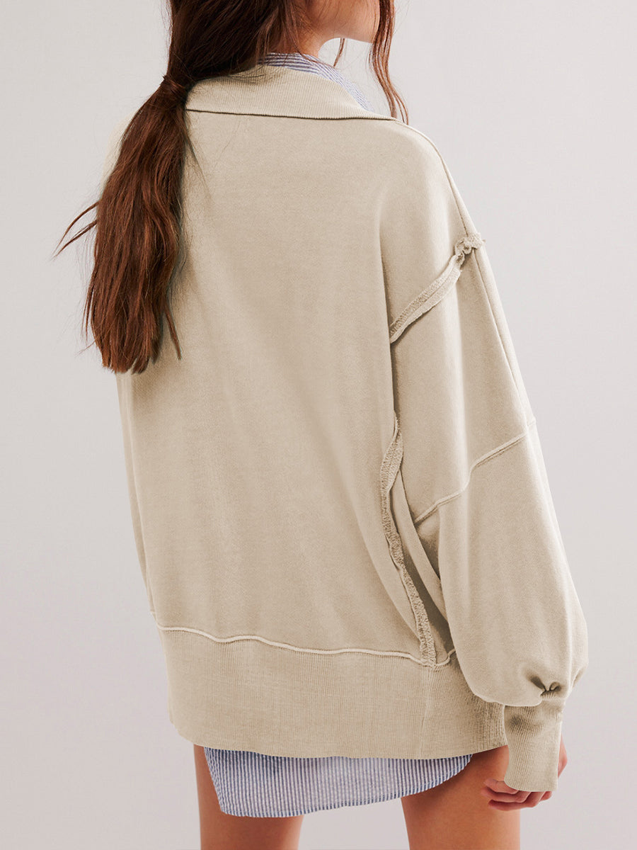 Felpa Oversized in Cotone con Collo a Giro e Cuciture Esposte