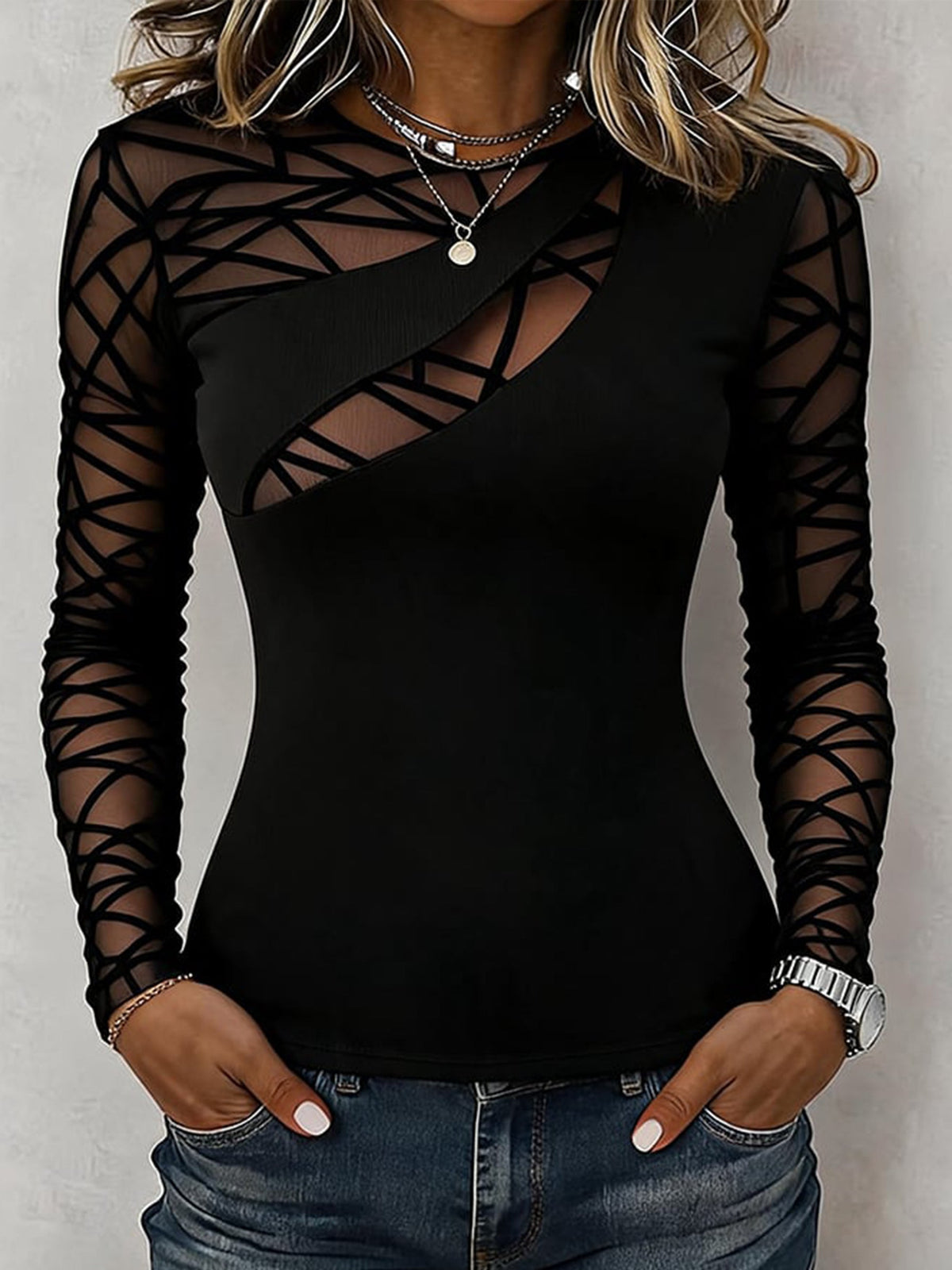 Top Accentuato in Rete Geometrica Elegante
