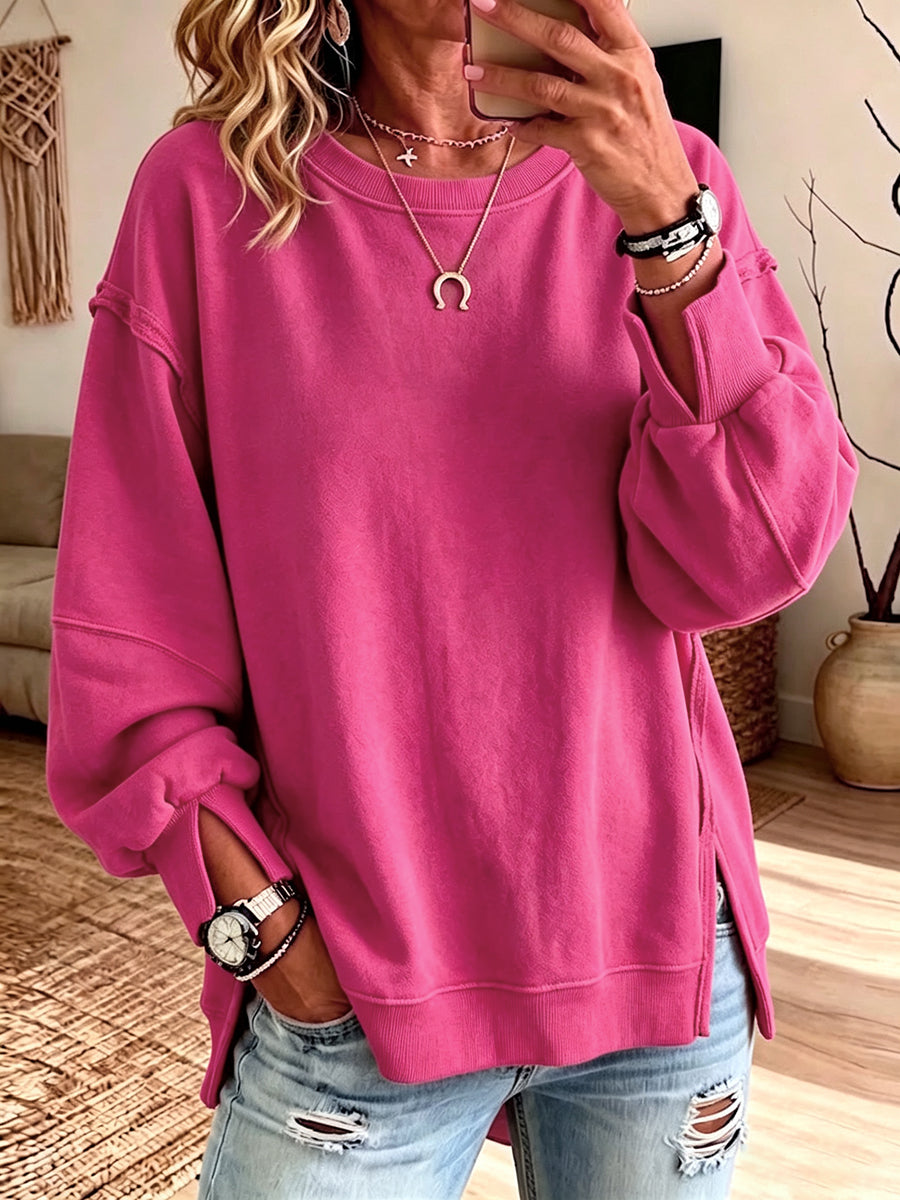 Felpa Oversized in Cotone con Collo a Giro e Cuciture Esposte