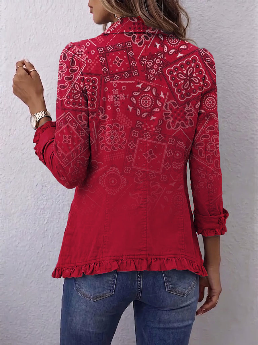 Carlotta | Giacca Boho con Volant, Paisley Sfumato Rosso