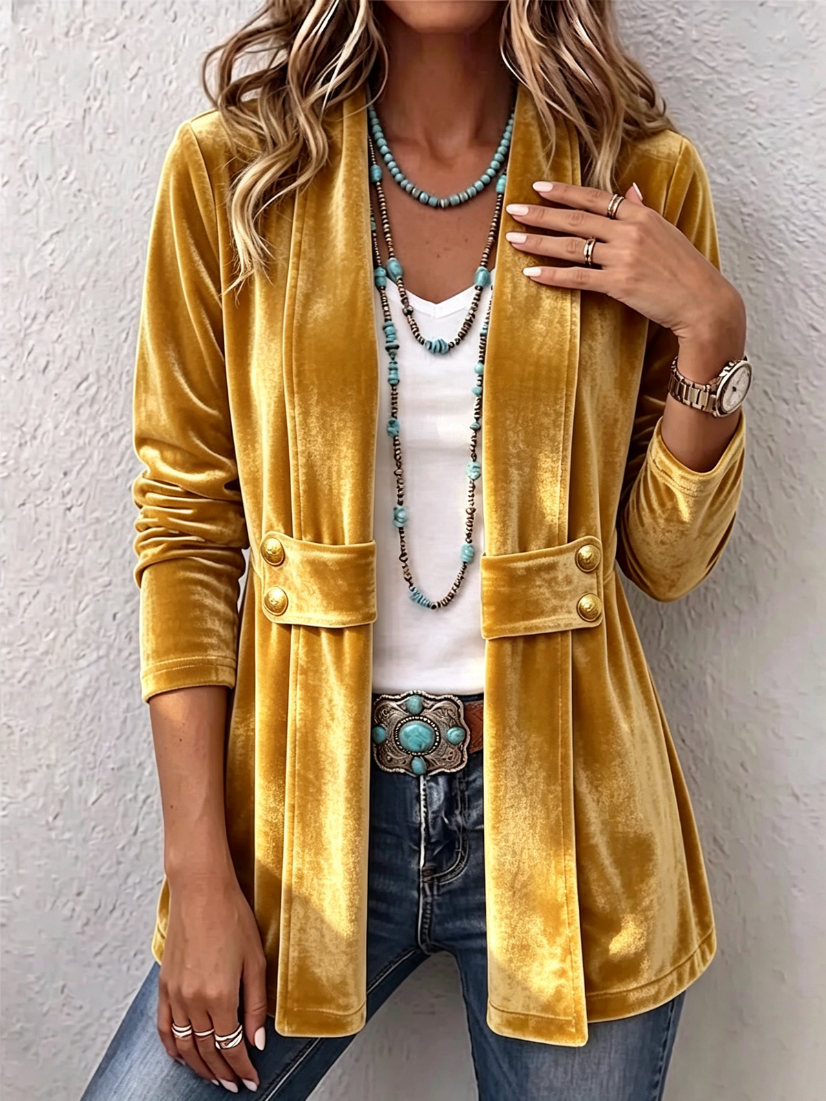 Ornella | Blazer Boho in Velluto con Bottoni Gioiello