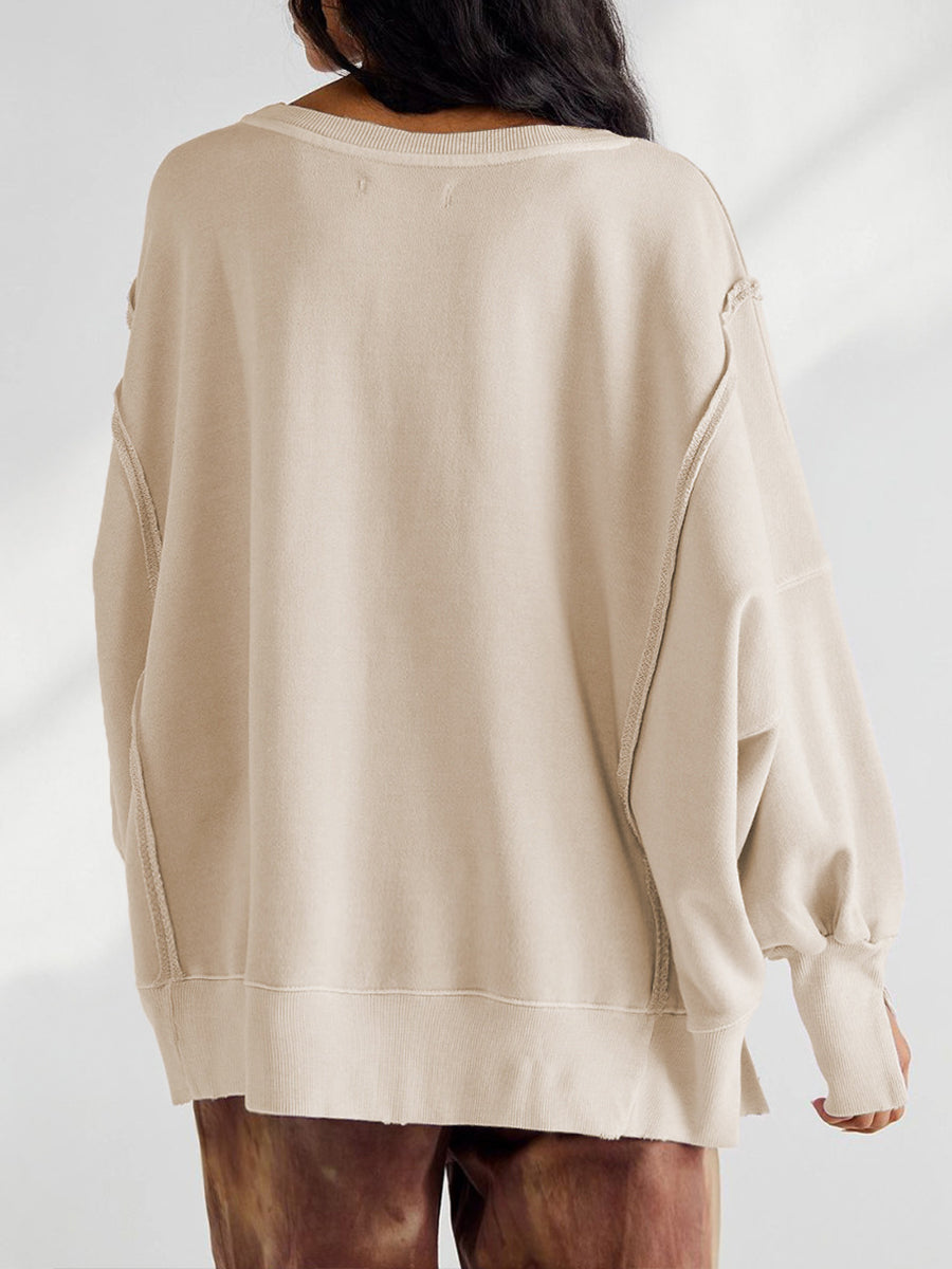 Felpa Oversized in Cotone con Collo a Giro e Cuciture Esposte