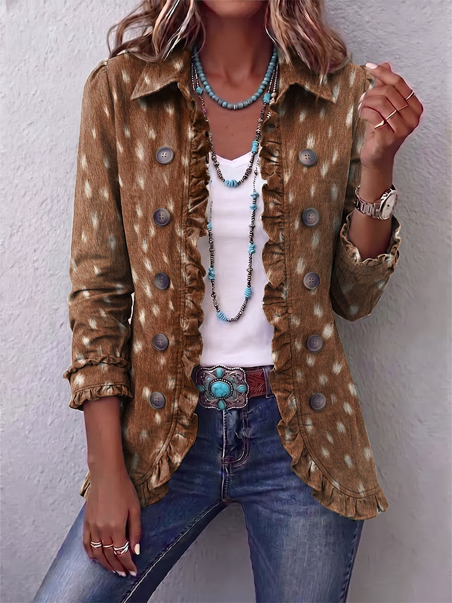 Noemi | Giacca Boho con Volant, Stampa Animalier Marrone