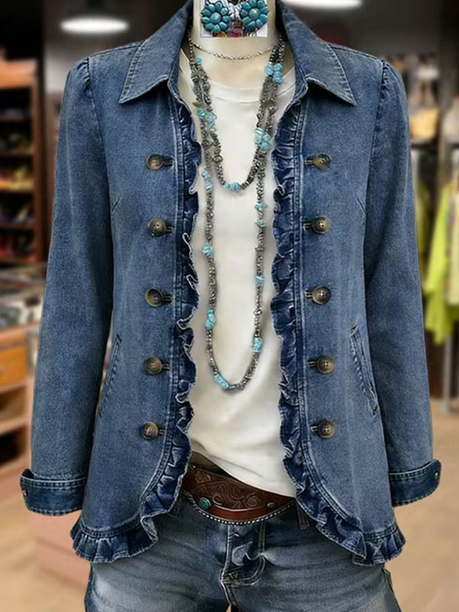 Rebecca | Giacca Boho con Volant in Denim, Blu