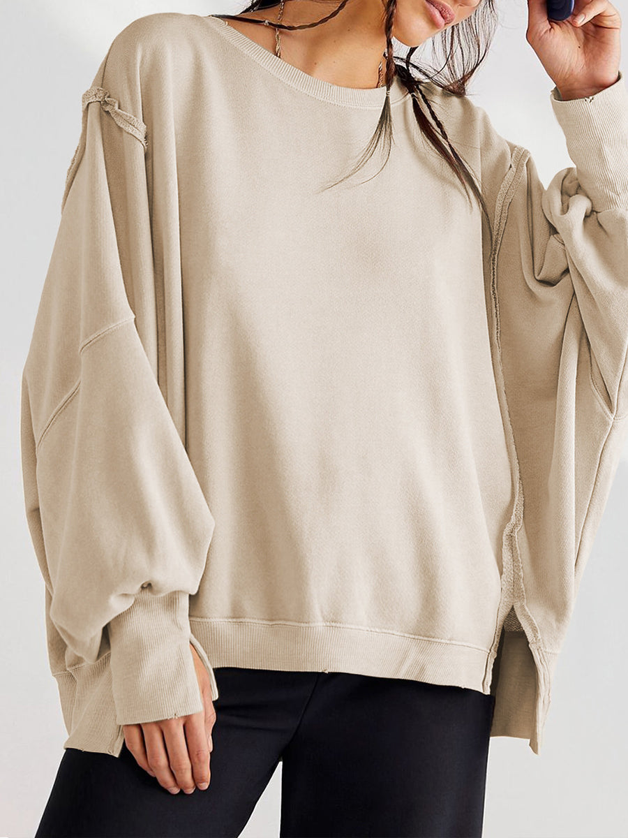 Felpa Oversized in Cotone con Collo a Giro e Cuciture Esposte