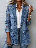 Lucia | Blazer in Denim con Inserti in Pizzo Floreale