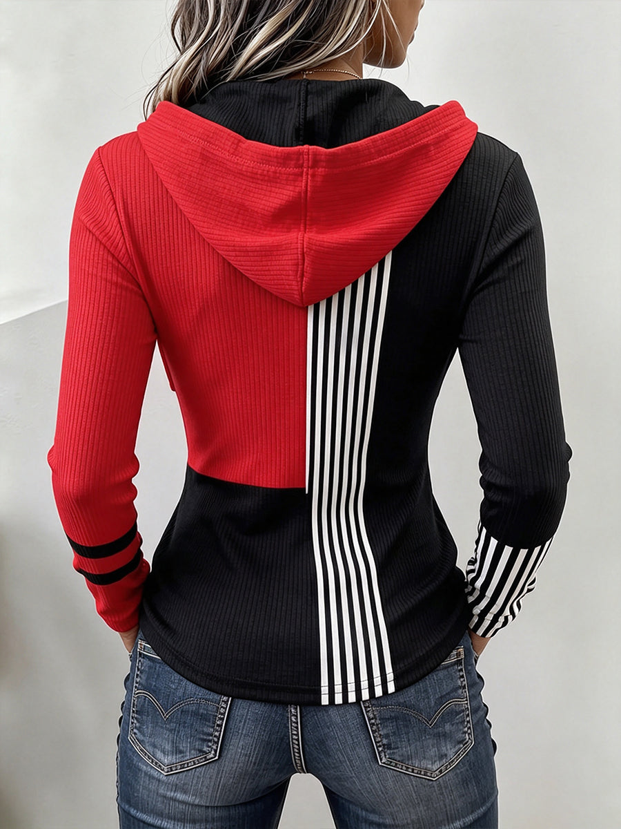 Maglione a Righe Colorate con Cappuccio a Coste