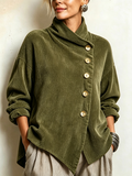 Top Asimmetrico in Velluto a Coste con Collo Alto Chic