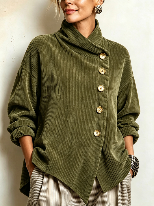 Top Asimmetrico in Velluto a Coste con Collo Alto Chic