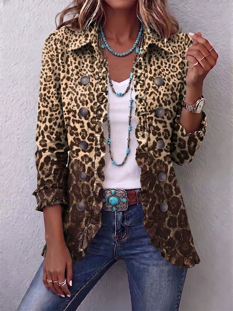 Nadia | Giacca Boho con Volant, Stampa Leopardo