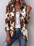 Camilla | Giacca Boho con Volant, Stampa Mucca Marrone