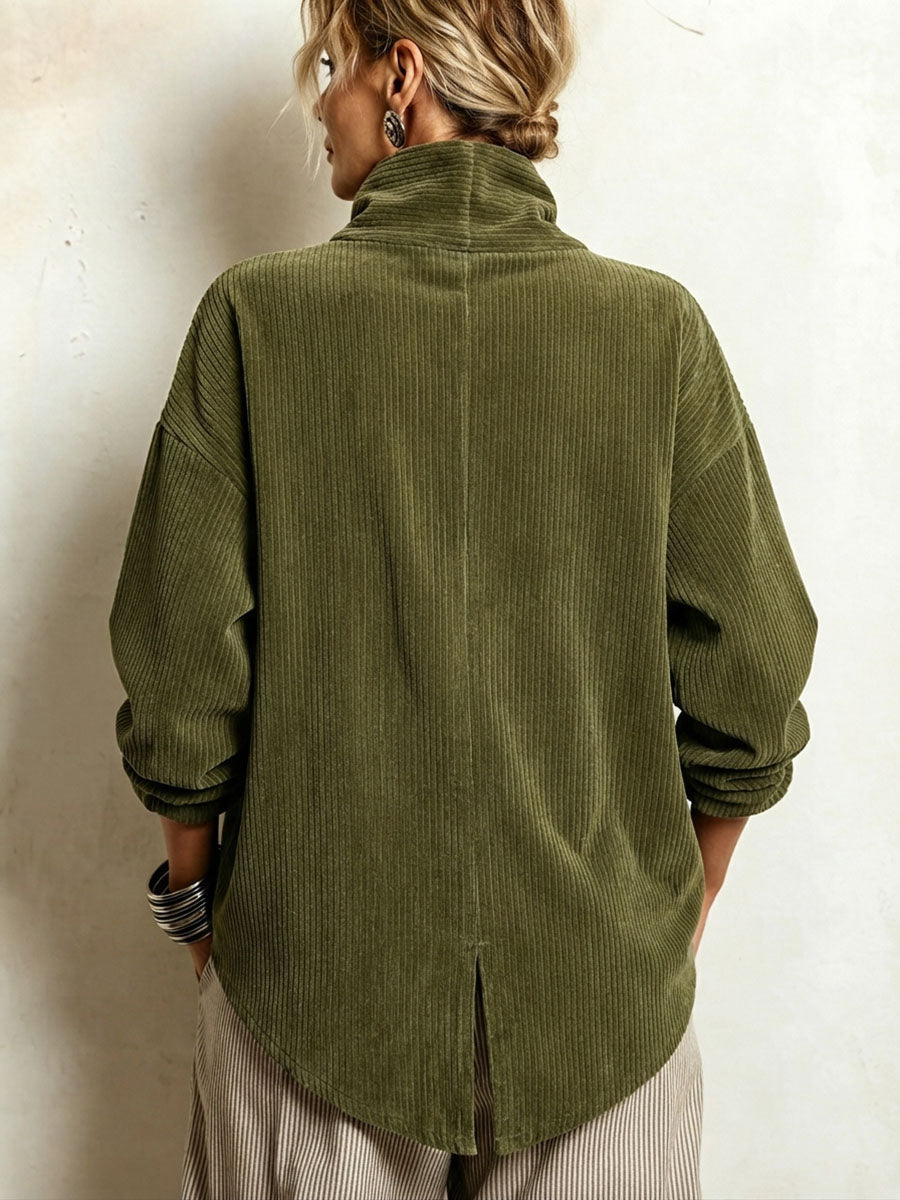 Top Asimmetrico in Velluto a Coste con Collo Alto Chic