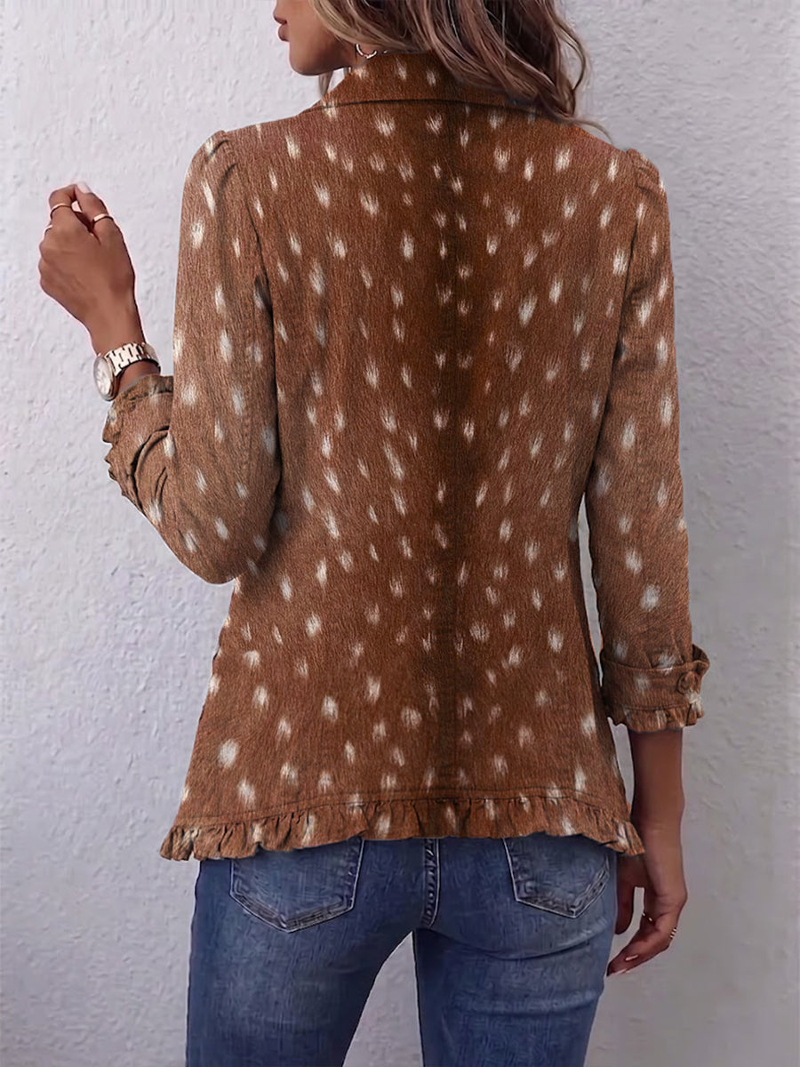 Noemi | Giacca Boho con Volant, Stampa Animalier Marrone
