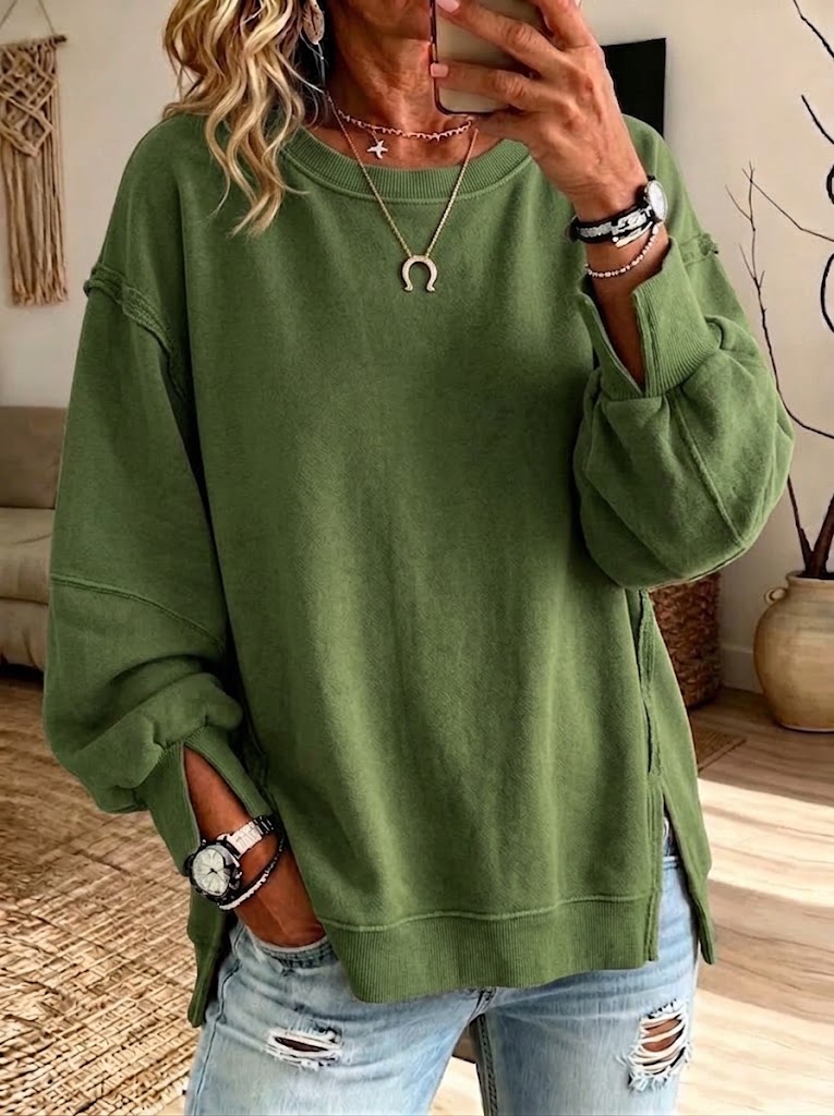 Felpa Oversized in Cotone con Collo a Giro e Cuciture Esposte