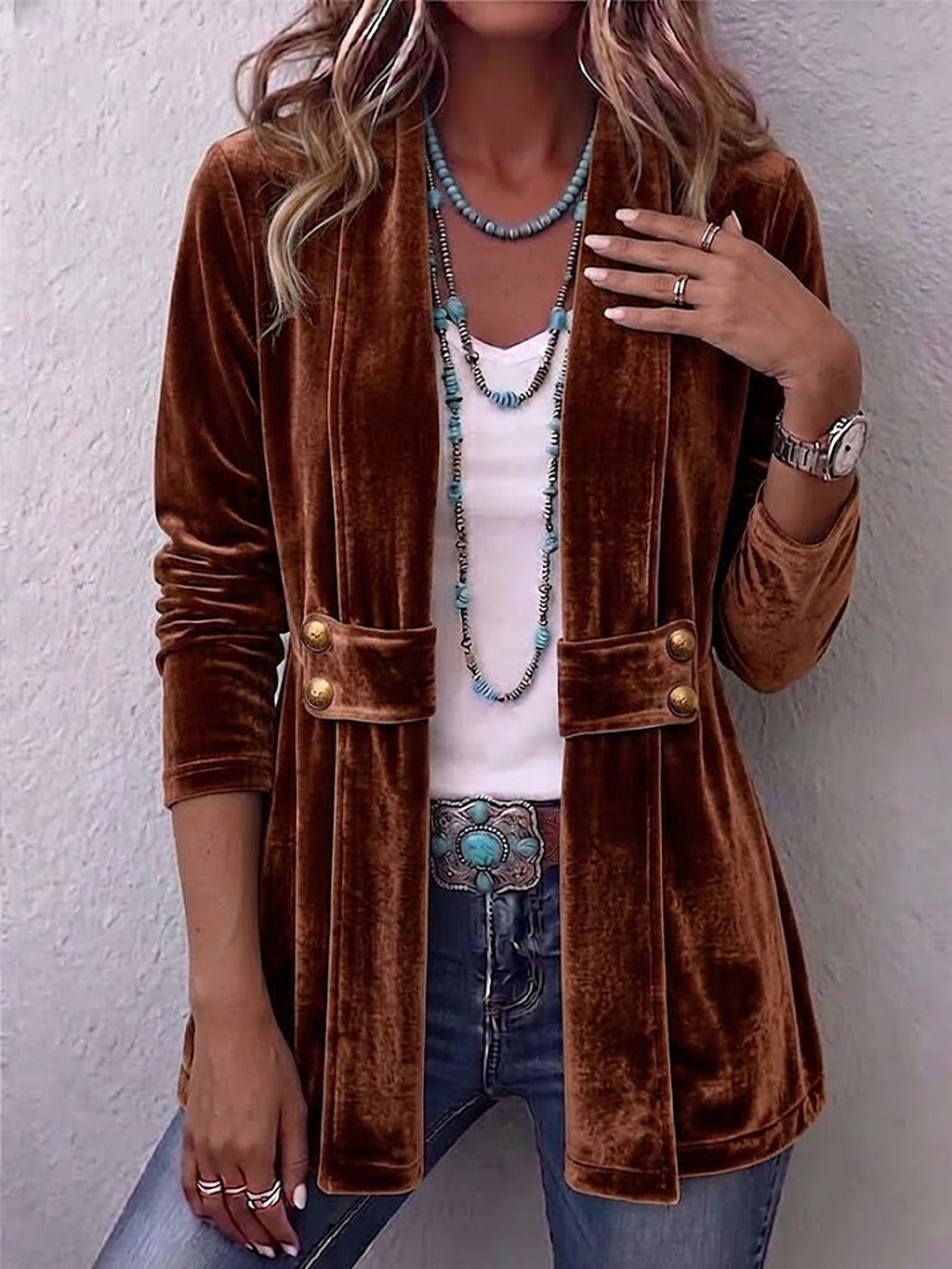Ornella | Blazer Boho in Velluto con Bottoni Gioiello