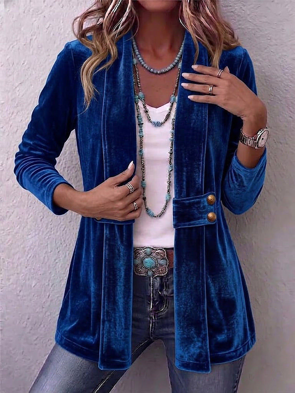 Ornella | Blazer Boho in Velluto con Bottoni Gioiello