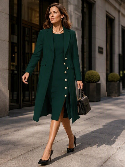 Santina | Completo Blazer Lungo e Abito Senza Maniche con Bottoni Dorati