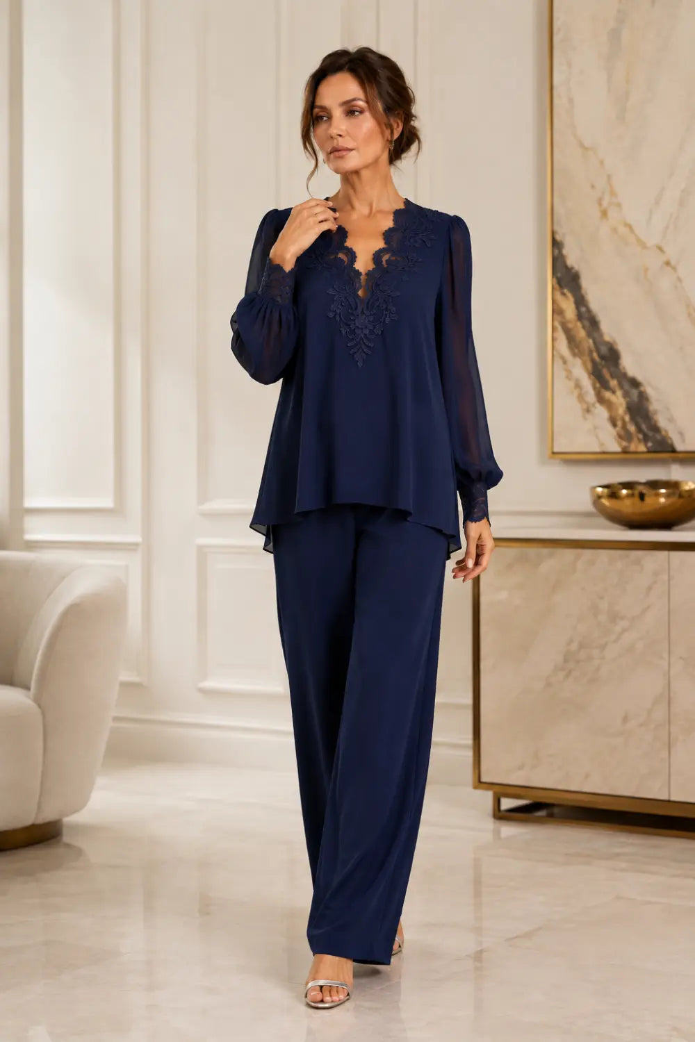Violantina | Completo Scollo a V con Chiffon a Strati